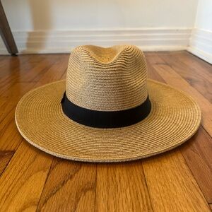 Wide Brim Straw Sun Hat with Black Ribbon